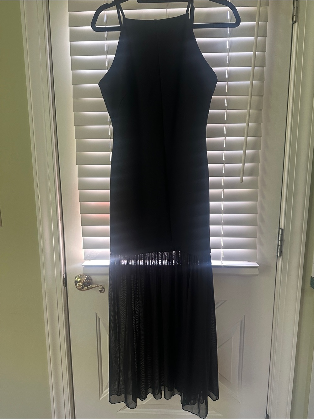 Anthropologie Black Halter Maxi Dress with Sheer Hem